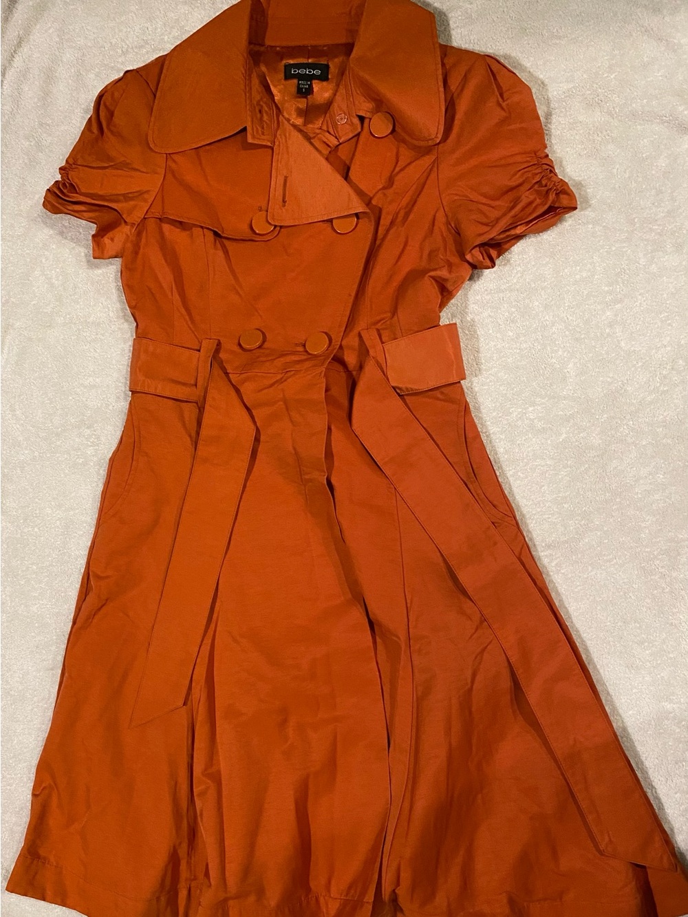 bebe Rust-Orange Double-Breasted Mini Trench Dress